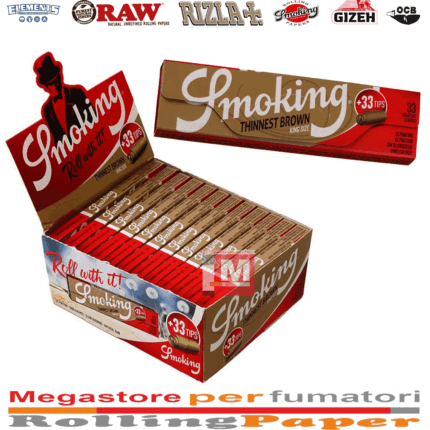 Cartine Smoking Thinnest Brown – King Size Lunghe con Filtri + Tips, 24 Libretti