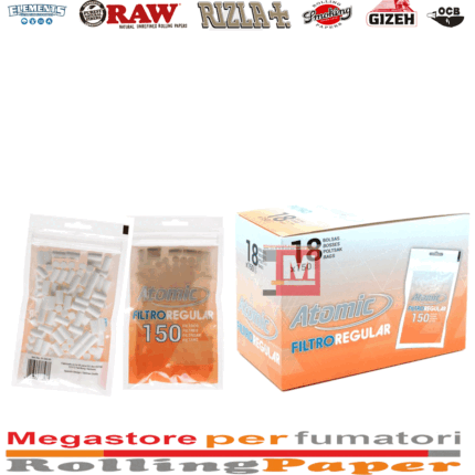 Filtri Atomic Regular 8mm – 18 Buste x 150 Filtri (Totale 2700 Filtrini)
