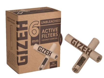Gizeh Filtri Unbleached ai Carboni Attivi 6mm – Extra Slim – 1 pezzo da 34 filtri