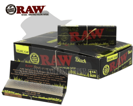 Cartine RAW Medium 1¼ Organic Hemp Black Corte Nero – Scatola da 24 Libretti