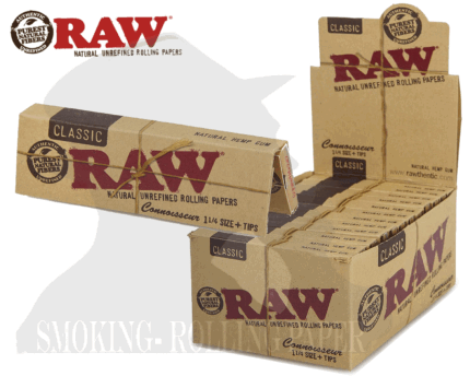 Cartine RAW Medium 1¼ Classic Connoisseur con Filtri in Carta – Scatola da 24 Libretti