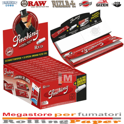 Cartine Smoking Rosso King Size Slim – Lunghe con Filtri in Carta, 24 Libretti