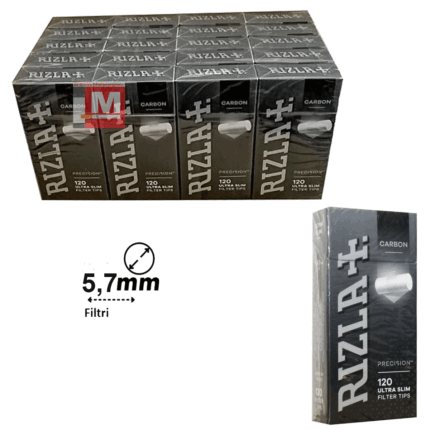 Filtri Rizla Ultra Slim 5.7mm con Carbone Attivo (Charcoal) – 20 Confezioni da 120 Filtrini