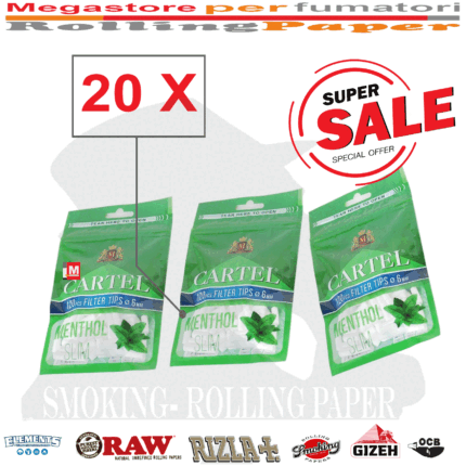 Cartel Filtri Menthol Slim 6mm – 20 Bustine da 120 Filtrini Mentolo (2400 pezzi)