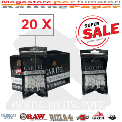 Cartel Filtri Regular 8mm x 22mm Long Size – 20 Bustine da 100 Filtrini