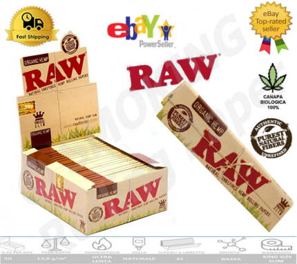 Cartine RAW Organic Hemp – King Size Slim – Canapa – Scatola da 50 Libretti