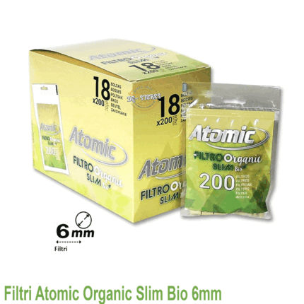 Filtri Atomic Organic Slim 6mm Bio – In Busta, 18 x 200 Filtri (Totale 3600 Filtrini)